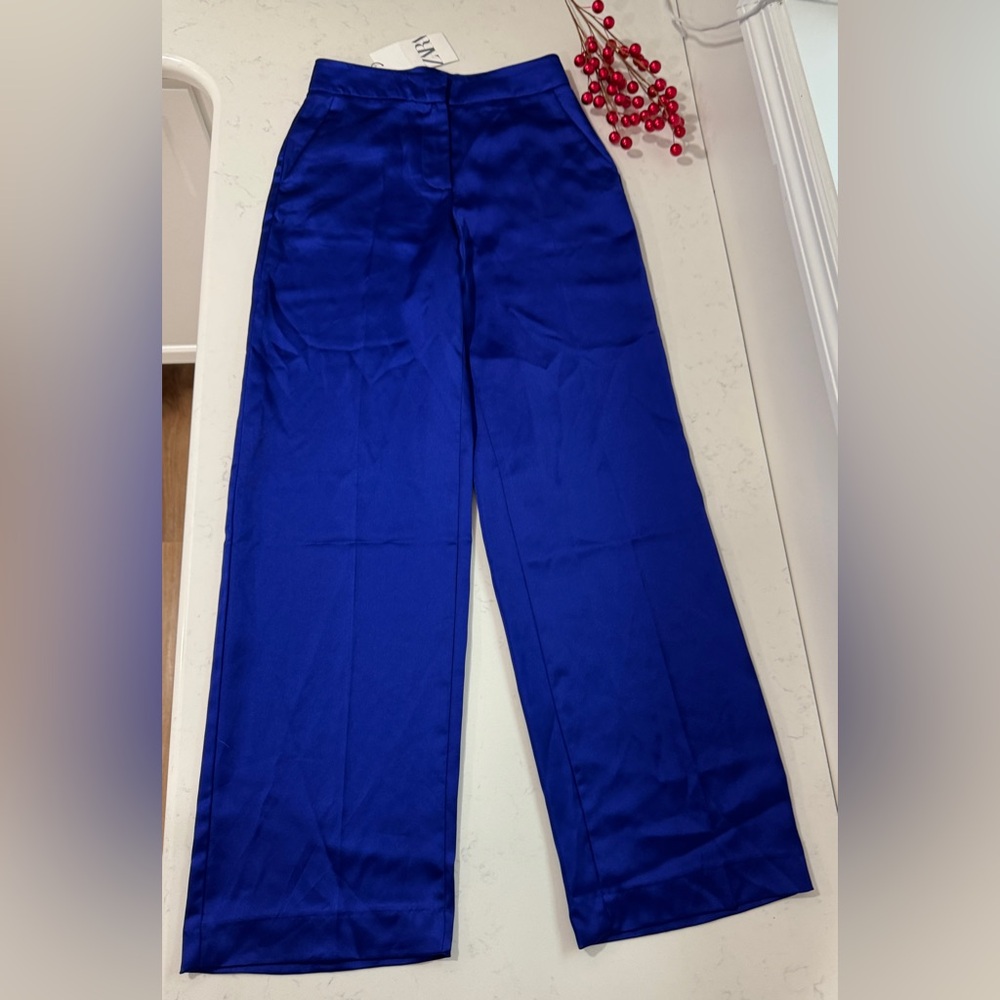 Zara Royal Blue Wide Leg Pants - Picture 6 of 14